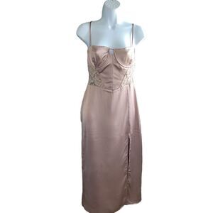 ZARA Sleeveless Light Pink Satin Midi Dress Size L.